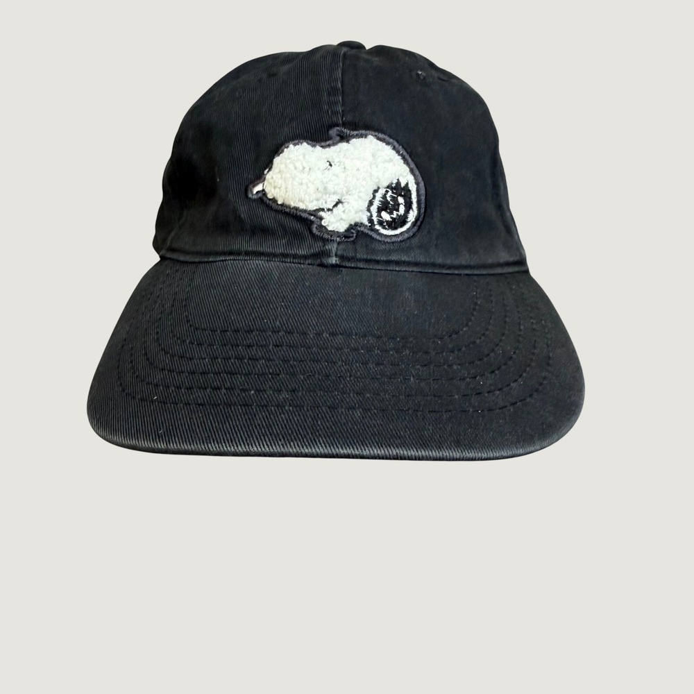Peanuts Snoopy Black Cotton Baseball Cap Chenille Patch Hat NHA23062 One Size